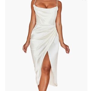 knee length dresses for ladies Show Me Your Mumu Garden Midi Dress Luxe Satin Women's Clothing Ivory : XL